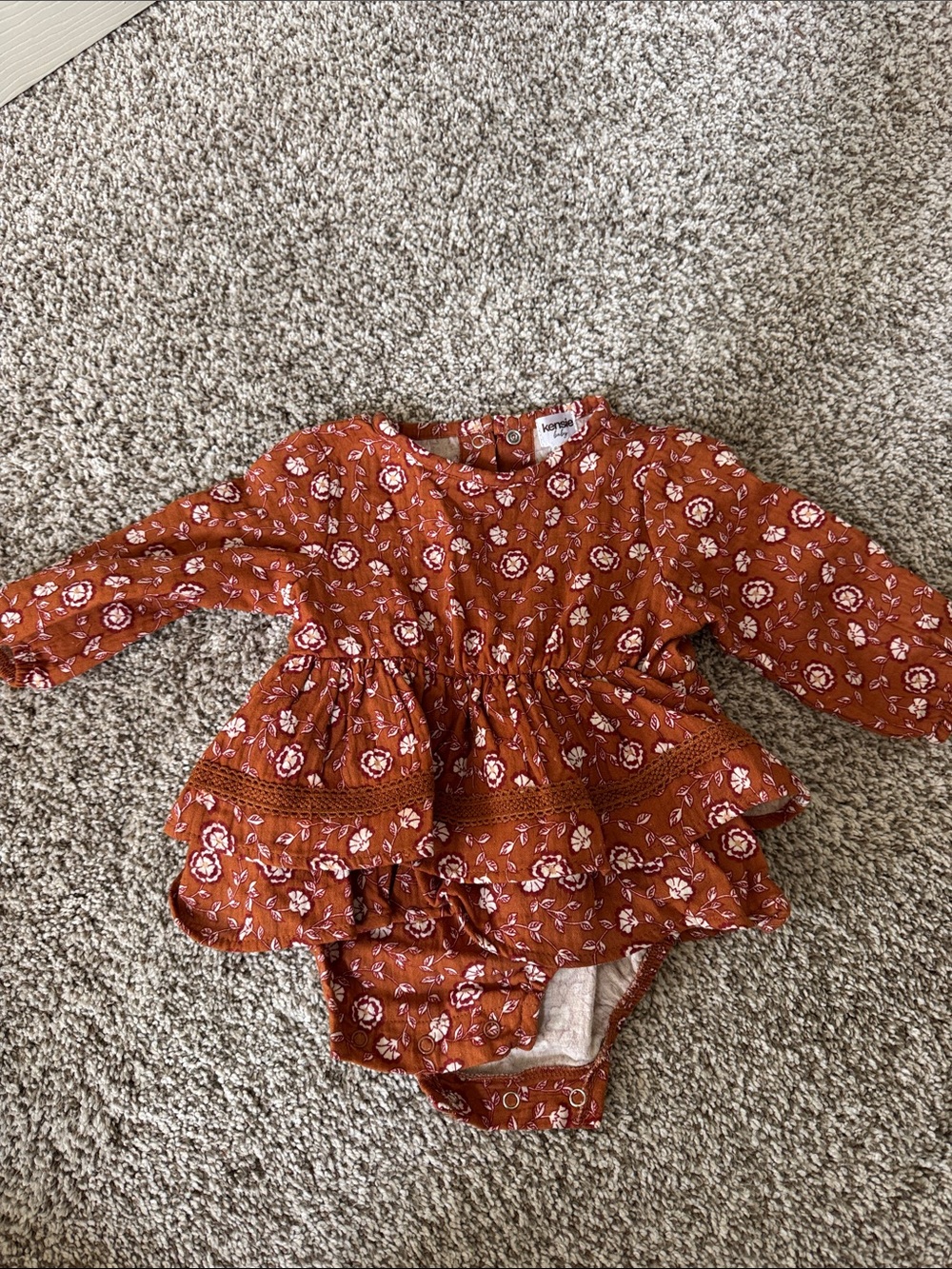 Infant Girls Rust Floral Ruffle Bodysuit